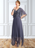 Patience A-line V-Neck Floor-Length Chiffon Lace Mother of the Bride Dress With Sequins STAP0021963