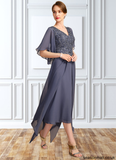 Patience A-line V-Neck Floor-Length Chiffon Lace Mother of the Bride Dress With Sequins STAP0021963