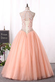 Ball Gown High Neck Quinceanera Dresses Tulle With Applique Lace