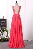 Prom Dresses A Line Scoop Chiffon With Applique Floor