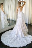 Charming Mermaid Ivory Sleeveless Lace Wedding Dresses With STAPRAYR4PA