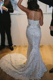Mermaid Sweetheart Lace Appliques Strapless Wedding Dresses with Split Side