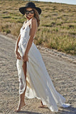 Romantic Spaghetti Straps Backless Lace Appliques Floor Length Beach Wedding Dresses