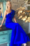 Beautiful Sheath Long One Shoulder Royal Blue Prom Dresses Women