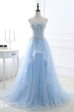 A Line Prom Dresses Sweetheart Tulle With Applique Sweep