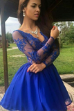 A Line V Neck Long Sleeves Homecoming Dresses Chiffon With