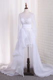 Scoop Long Sleeves Wedding Dresses Tulle & Organza With Applique Sweep