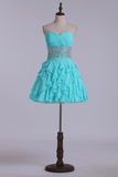 Homecoming Dress A Line Mini With Tiered Chiffon Skirt Beaded