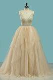 Spaghetti Straps Wedding Dresses A Line Tulle & Lace With