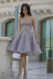 Strapless Homecoming Dresses A Line Lace With Beading
