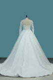 A Line Scoop Long Sleeves Wedding Dresses Tulle With Applique Chapel