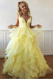 A Line Yellow Multi-layered Polka Dot Organza Prom Dresses Long Sweet 16 STA15616