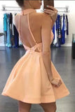 High Neck Homecoming Dresses A Line Satin With Applique