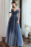 Charming A Line Blue Ombre Tulle Prom Dresses with Open Back, Evening STA20394