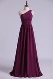 Purple Bridesmaid Dresses A Line One Shoulder Floor Length With