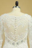 Plus Size V-Neck Long Sleeves Wedding Dresses With Applique Tulle