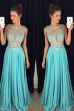 Chiffon Scoop A-Line Prom Dresses With Beaded