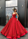 Sparkly Ball Gown Burgundy Strapless Sweetheart Prom Dresses, Long Quinceanera Dresses STA15428
