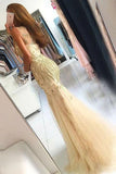 Elegant Mermaid Tulle Sleeveless Prom Dresses with Beading, Long Cheap Formal Dresses STA15182