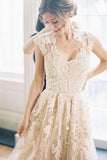 Elegant V-Neck Sleeveless Cap Sleeves Floor-Length Wedding Dress With STAPRQZPNT7