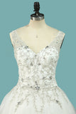 Wedding Dress V Neck Beaded Bodice A Line Tulle With Embroidery And