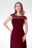 Elegant A Line Cap Sleeve Burgundy Lace Prom Dresses with Chiffon, Bridesmaid Dresses STA15145