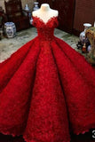 Ball Gown Red V Neck Long Off the Shoulder Prom Dresses, Quinceanera Dresses STA15563