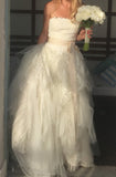 Cheap Lace Sash Spaghetti Straps Scoop Ivory Ball Gown Open Back Tulle Wedding Dress