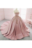 Ball Gown Sweetheart Quinceanera Dresses Satin With Applique Court