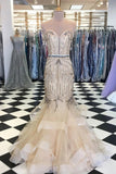 Elegant Sweetheart Tulle Beaded Long Mermaid Prom Dresses, Cheap Formal Dresses STA15207