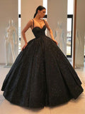 Spaghetti Straps Black Sweetheart Quinceanera Dresses, Ball Gown Sequins Prom Dresses STA15410