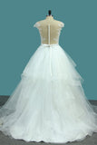 Bateau A Line Tulle Wedding Dresses With Applique And