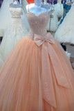 Pink Ball Gown Floor Length Sweetheart Spaghetti Beading Long Prom Dresses