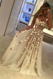 2024 A-Line Tulle Sweetheart Spaghetti Straps Pretty Appliques Backless Prom Dresses