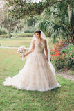 Sweetheart Strapless Mid Back Sweep Train Beading Ball Gown Wedding Dresses