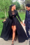 2024 New Style Vintage Long Sleeve Sexy Black A-Line Lace High Neck Prom Dresses