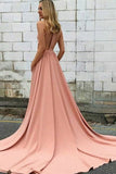 Modest Pink Long Open Back Simple Cheap Elegant Prom Dresses Evening