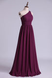 Purple Bridesmaid Dresses A Line One Shoulder Floor Length With