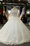 Luxury Wedding Dresses A-Line Floor Length Long Sleeves Lace Up Back Tulle With Applique And