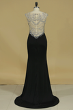 Prom Dresses Scoop With Beading Spandex Sheath Sweep