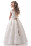 A Line Off The Shoulder Flower Girl Dresses Satin With Applique And