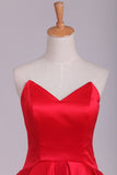 Red Asymmetrical Prom Dresses V Neck Satin