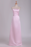 Strapless Bridesmaid Dresses Satin With Ruffles Floor Length A