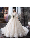 Princess Half Sleeve Ball Gown Wedding Dresses Appliques V Neck Bridal STAPYYC62LK