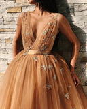 Ball Gown Tulle V Neck Homecoming Dresses with Appliques, Short Prom STA15620