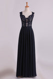 Straps Prom Dresses With Applique And Beads Open Back A Line