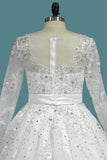A Line Long Sleeves Tulle Wedding Dresses With Applique And