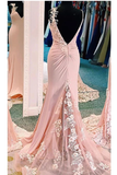 Mermaid V Neck Spaghetti Straps Long Prom Dresses Appliques Party Dress Chiffon And STAPFT7D7JQ