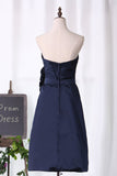 A Line Bridesmaid Dresses Strapless Knee Length Satin With