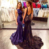 Gorgeous Sexy Scoop Neckline Backless Long Mermaid Sequin Prom Dresses